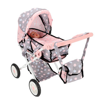 Poupée Pram 2 en 1 rose gris 66,5x37x69 cm