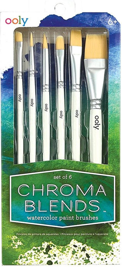 Ooly - pinceaux aquarelle chroma blends - lot de 6 pinceaux aquarelle - les manches en bois sont faciles à tenir - 6 têtes de pinceaux différentes - convient à partir de 6 ans