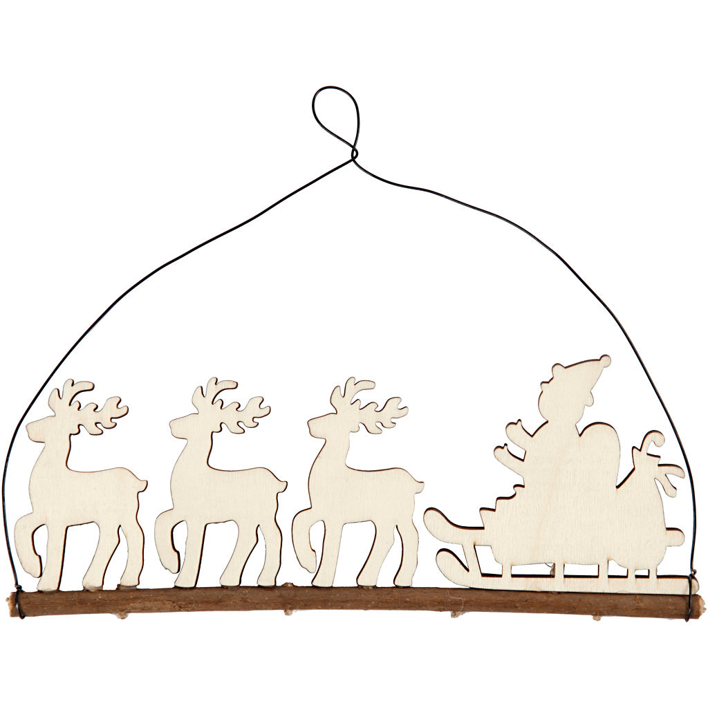 Creativ company Décoration de Noël, Père Noël avec renne, h : 8 cm, d : 0,5 cm, l : 22 cm, 1 pièce