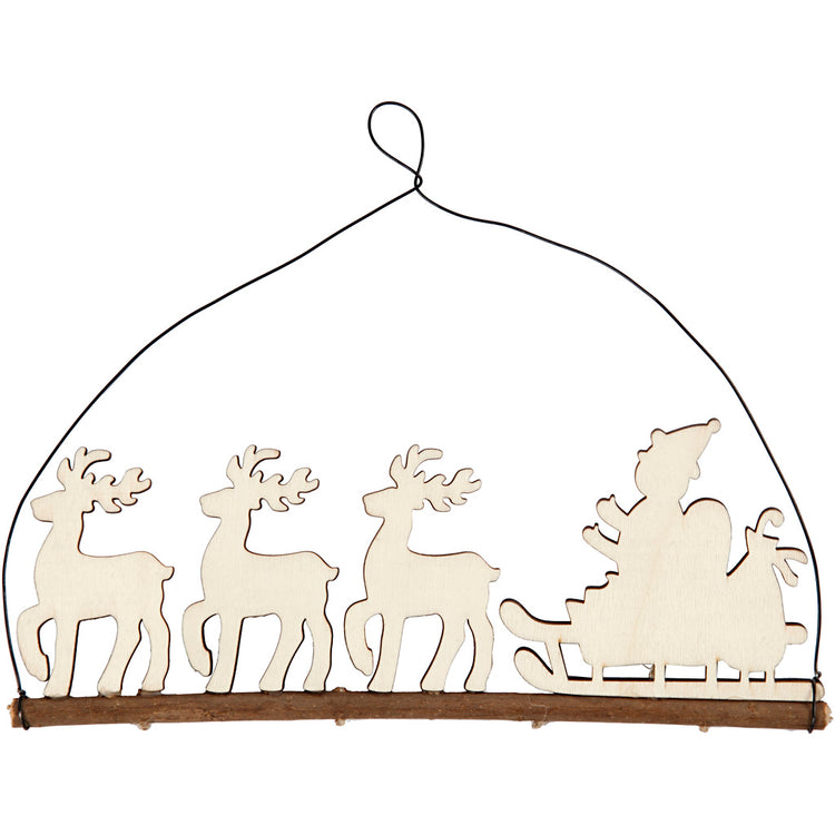 Creativ company Décoration de Noël, Père Noël avec renne, h : 8 cm, d : 0,5 cm, l : 22 cm, 1 pièce