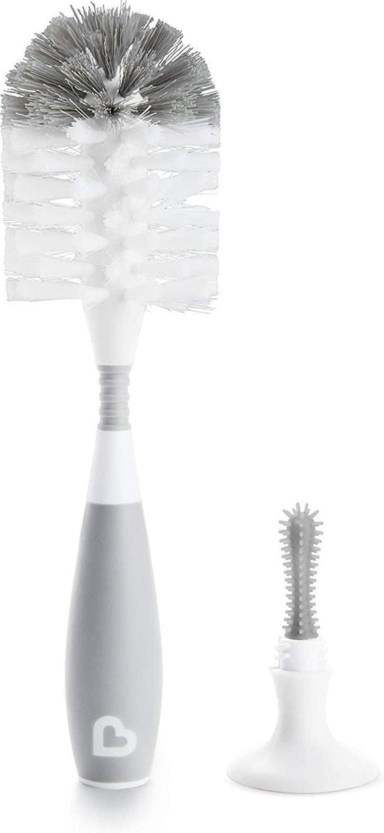 Goupillon Munchkin - poils - goupillon - brosse de nettoyage - avec ventouse - goupillon pour biberon et tétine - gris
