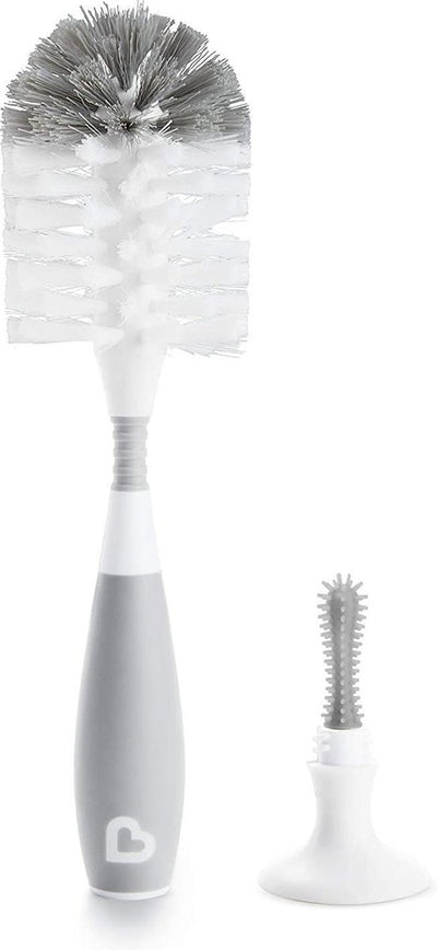 Goupillon Munchkin - poils - goupillon - brosse de nettoyage - avec ventouse - goupillon pour biberon et tétine - gris