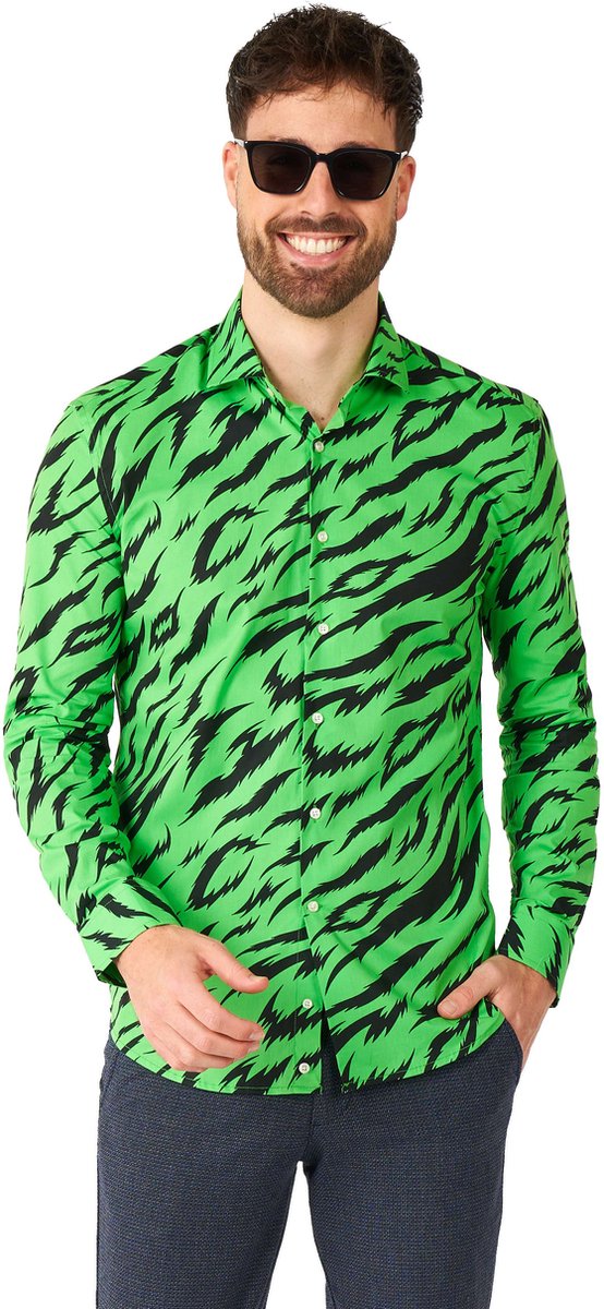 Chemise Opposuits - animal sauvage - chemise homme - vêtements de carnaval - chemise vert fluo - vert - taille : xxl