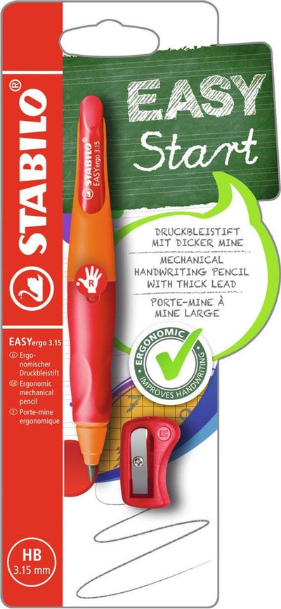 Stabilo easyergo 3.15 - porte-mine ergonomique - droitier - rechargeable - rouge orange - recharge crayon extra épaisse 3,15 mm