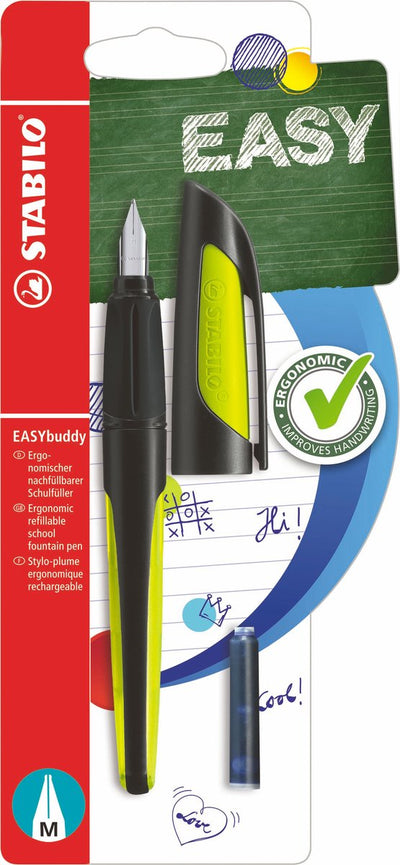 Stabilo easybuddy - stylo plume ergonomique - lime noire - plume standard M pour droitiers