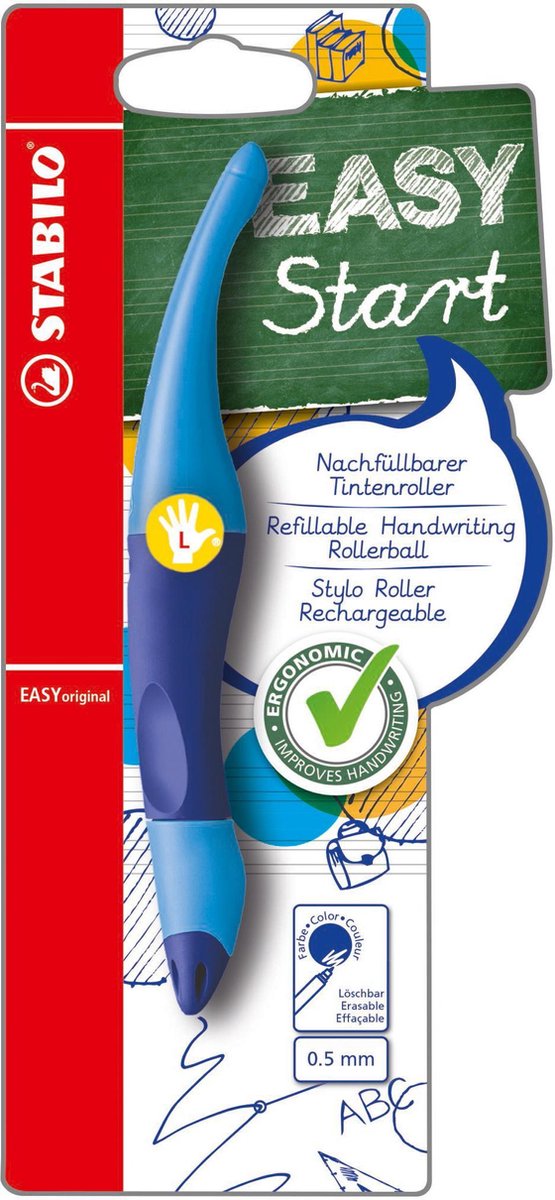 Stabilo easyoriginal - roller ergonomique - gaucher - encre bleue - rechargeable - bleu