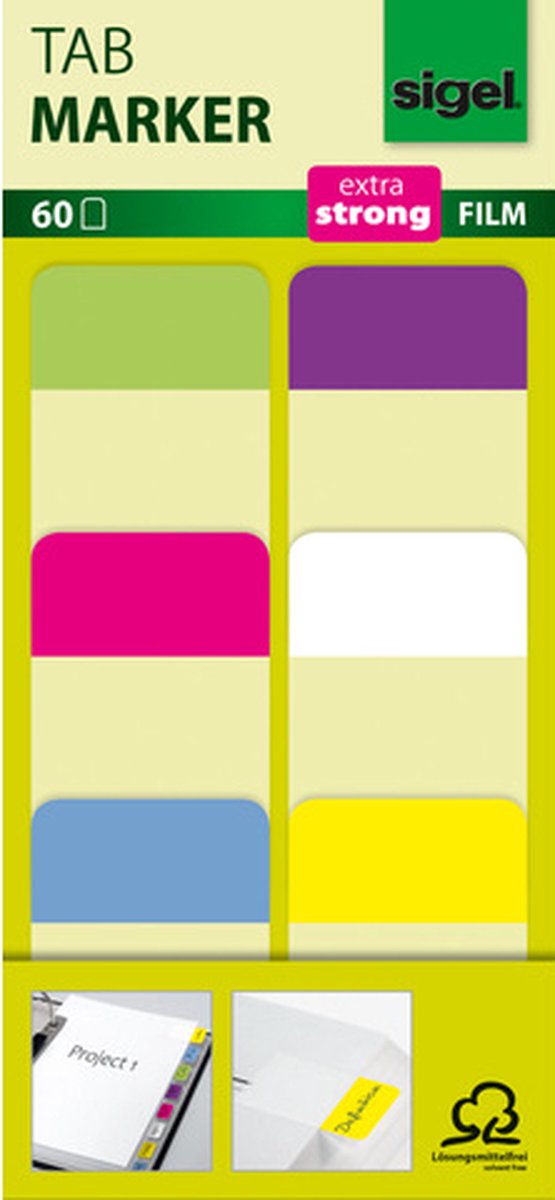 Film marqueur à onglet Sigel extra - fort 25x38mm 6 couleurs citron vert