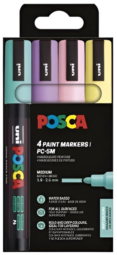 Marqueur peinture Posca uni pc-5m | 1 | 8 - 2 | 5mm | trousse de 4 pièces aux couleurs douces