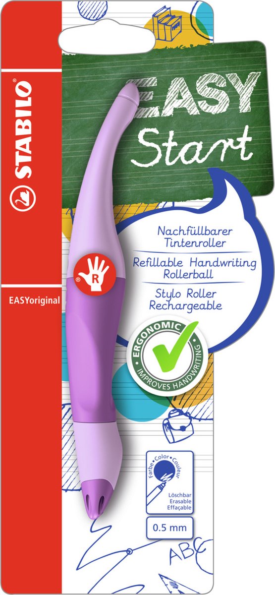 Stabilo Easyoringinal Ergononic Rollerball à droite - Blush Lilac au pastel handicapé