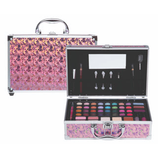 Valise à maquillage décontractée rose holographique
