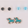 Set de boucles d'oreilles Happy love chevaux bleus 3 pièces