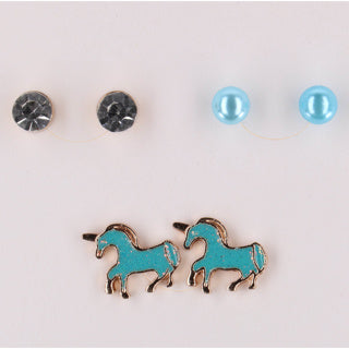 Set de boucles d'oreilles Happy love chevaux bleus 3 pièces