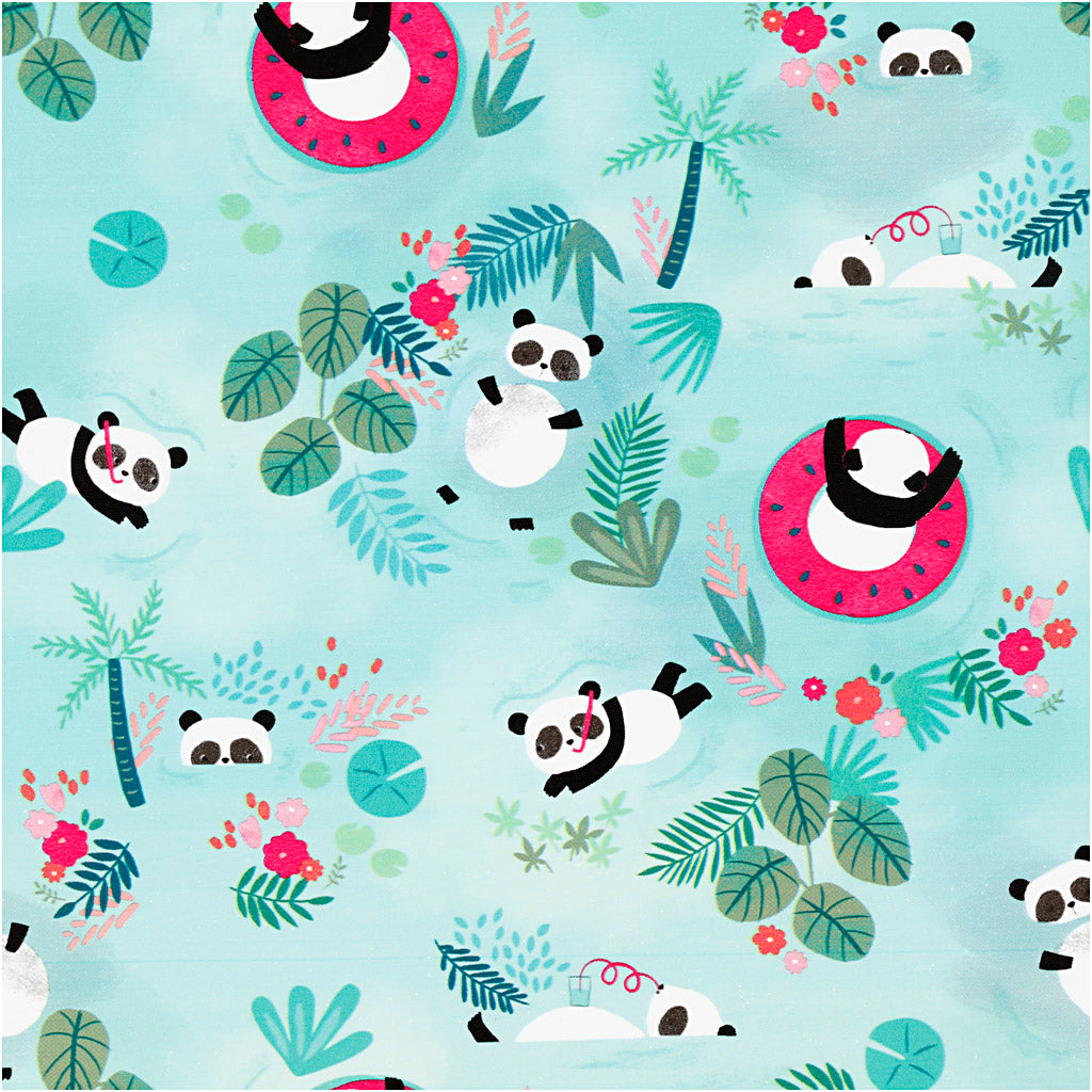 Papier d'emballage de la société Creativ, Panda, B: 50 cm, 80 gr, 100 m 1 rouleau