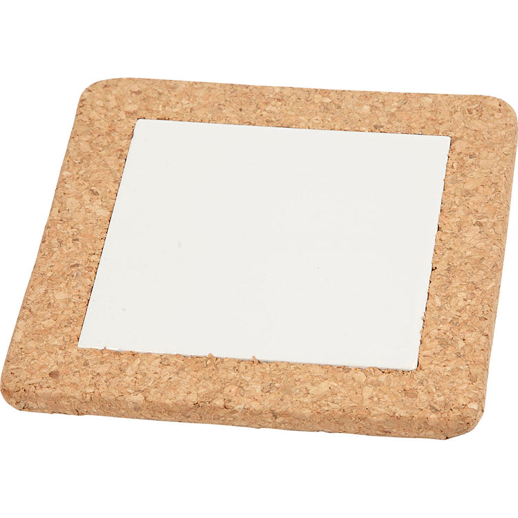 Crétiv Company Coaster avec cadre de liège, DIM 15,5x15,5x1 cm, blanc, 10 pièces 1 boîte