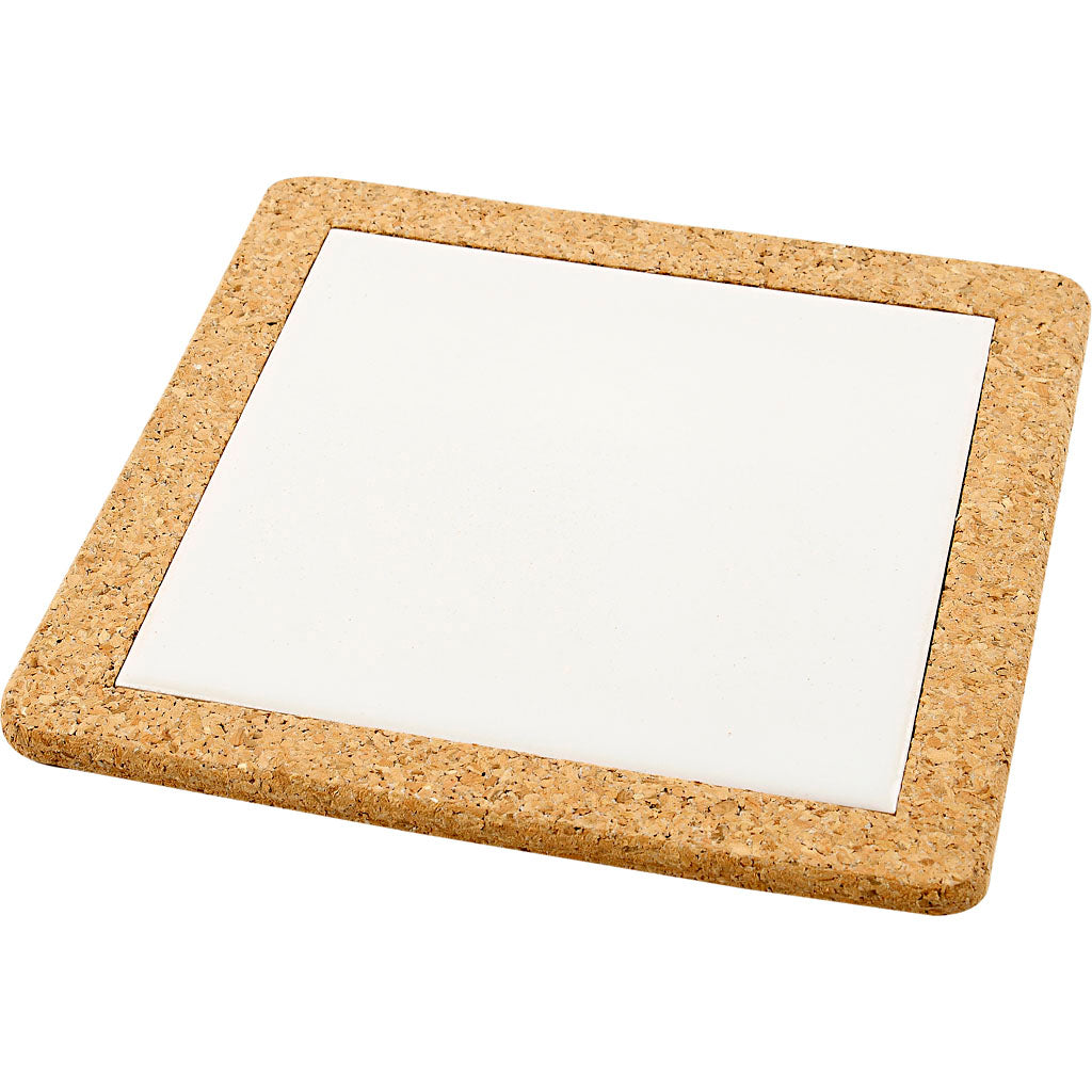 Sous-verre Creativ company avec cadre en liège, dimensions 19x19x1,1 cm, blanc, 10 pièces 1 boîte