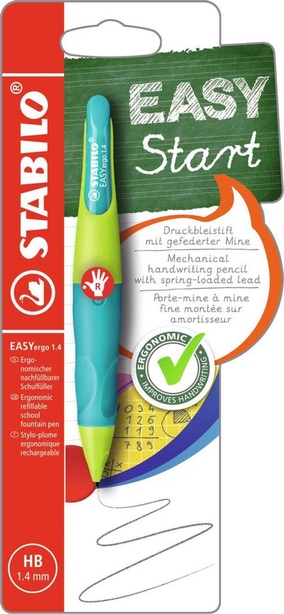 Stabilo easyergo 1.4 - ergonomic mechanical pencil - right-handed - refillable - lime aquamarine - thin pencil lead 1.4 mm