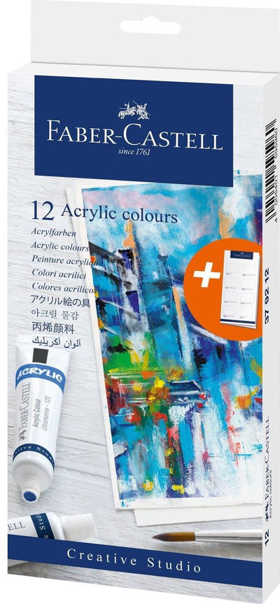 Peinture acrylique Faber-castell - 12 tubes - couleurs assorties - fc-379212