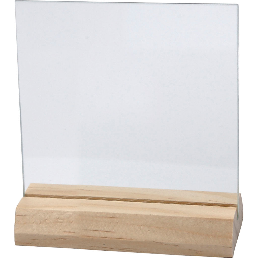 Assiette en verre Creativ company avec socle en bois, dimensions 7,5x7,5 cm, épaisseur 28 mm, 10 sets 1 boîte
