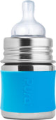 Biberon tétine Pura 150 ml - sans plastique - gourde - prévient les crampes d'estomac - passe au lave-vaisselle - avec tétine en silicone, capuchon de voyage et manchon - le dessus est interchangeable - polyvalent - aqua