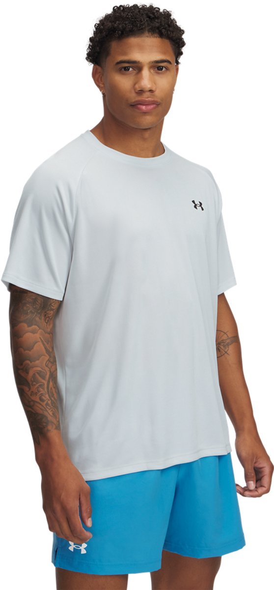 Chemise de sport pour hommes Under Armour UA Tech Texture Red SS-Gry - Gris lointain - Noir