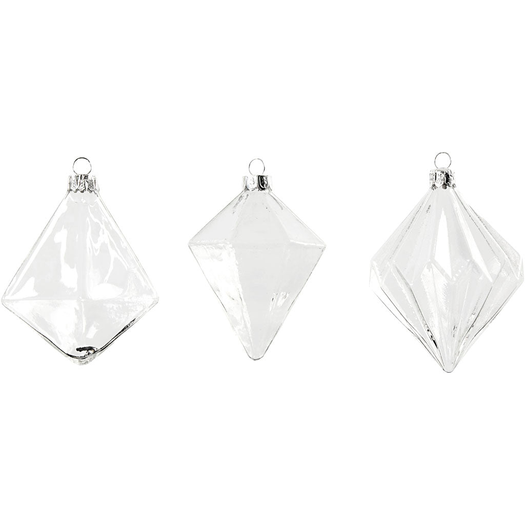 Ornements en verre Creativ company, h: 9,6+9,8+10,5 cm, d 7+7,9+8 cm, transparent, 3 pièces 1 boîte