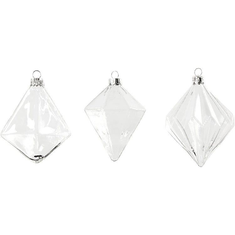 Ornements en verre Creativ company, h: 9,6+9,8+10,5 cm, d 7+7,9+8 cm, transparent, 3 pièces 1 boîte
