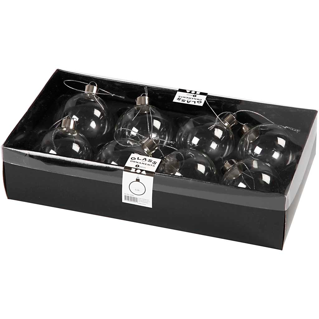 Ornements en verre Creativ company, h : 6,9 cm, d 5,9 cm, transparent, 8 pièces 1 boîte
