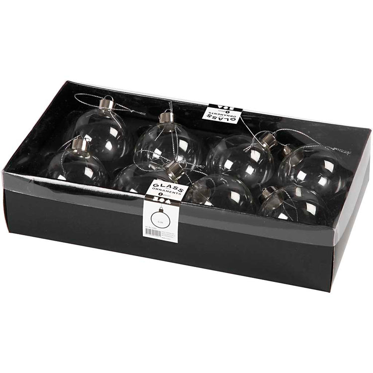 Ornements en verre Creativ company, h : 6,9 cm, d 5,9 cm, transparent, 8 pièces 1 boîte