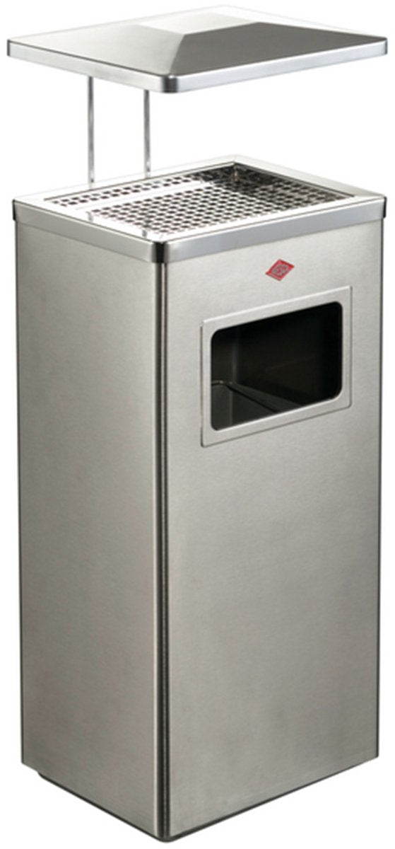 Cendrier sur pied Wesco avec toit | 19 litres | métal - acier inoxydable mat | poubelle avec cendrier sur pied