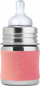 Biberon tétine Pura 150 ml - sans plastique - gourde - prévient les crampes d'estomac - passe au lave-vaisselle - avec tétine en silicone, capuchon de voyage et manchon - le dessus est interchangeable - polyvalent - rose