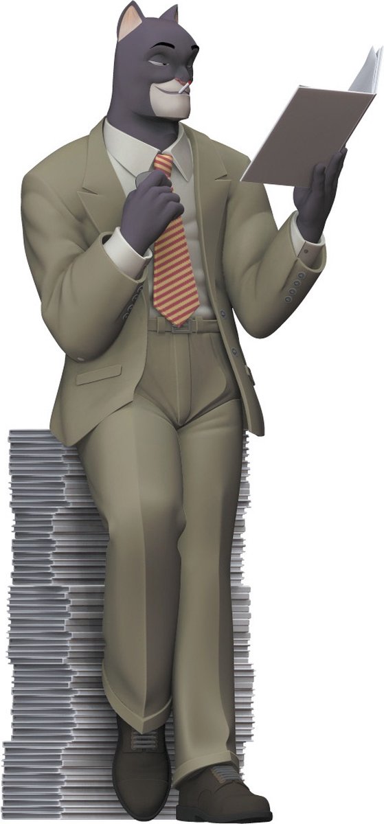 Plastoy blacksad : statue figurine blacksad sur un tas de comics