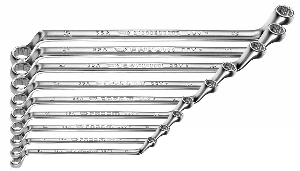 Jeu de clés polygonales double courbure 12 carats Facom, 10 pièces