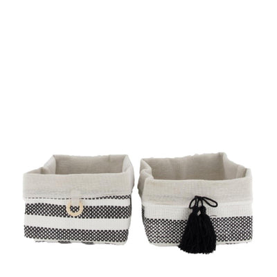 Dijk natural collections panier tissu 18x18x12cm blanc noir lot de 2