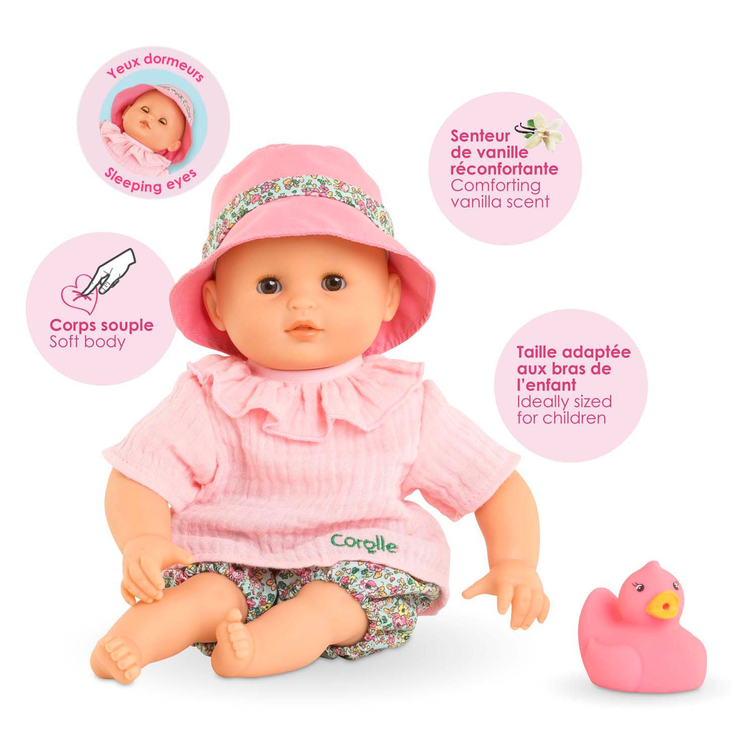 Corolle Badpop Coralie avec canard en caoutchouc - Bloomer, 30 cm