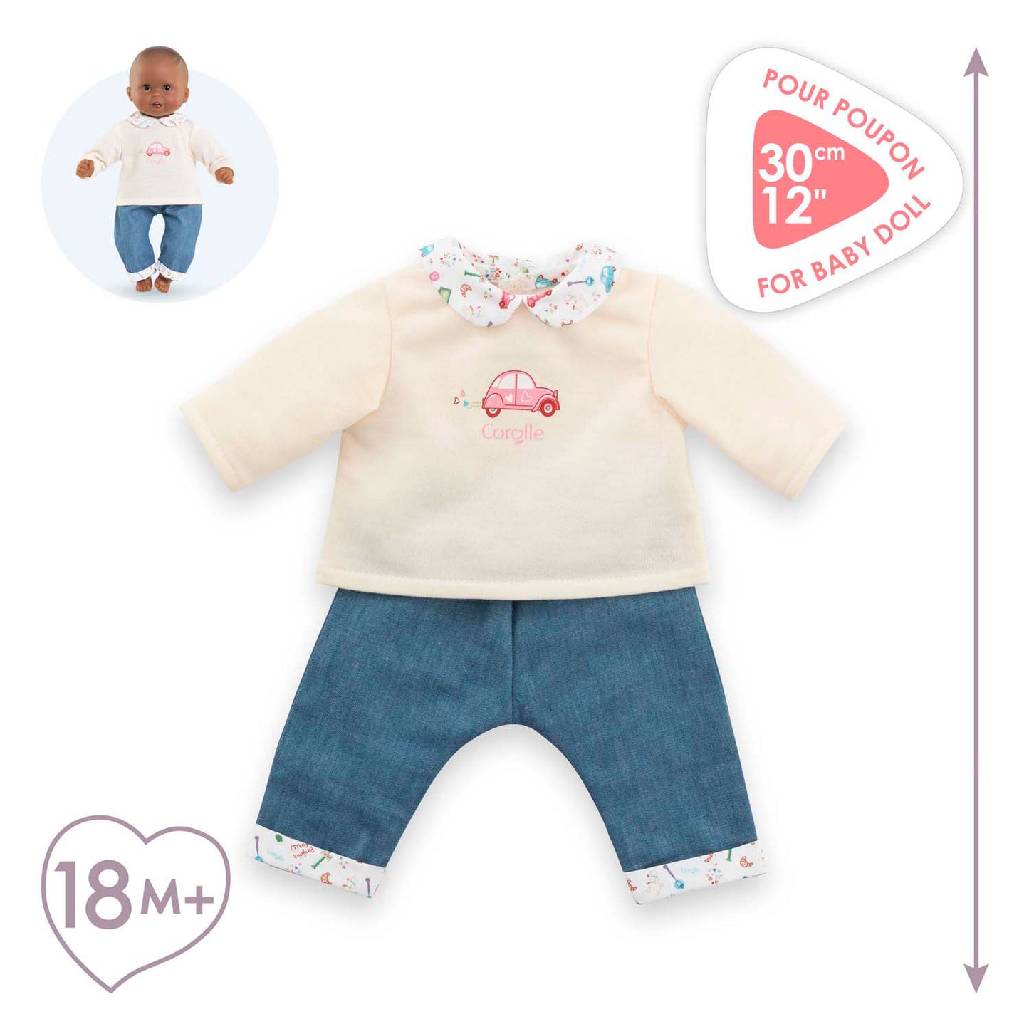 T-shirt Corolle et jeans pour bébé poupée, 30 cm