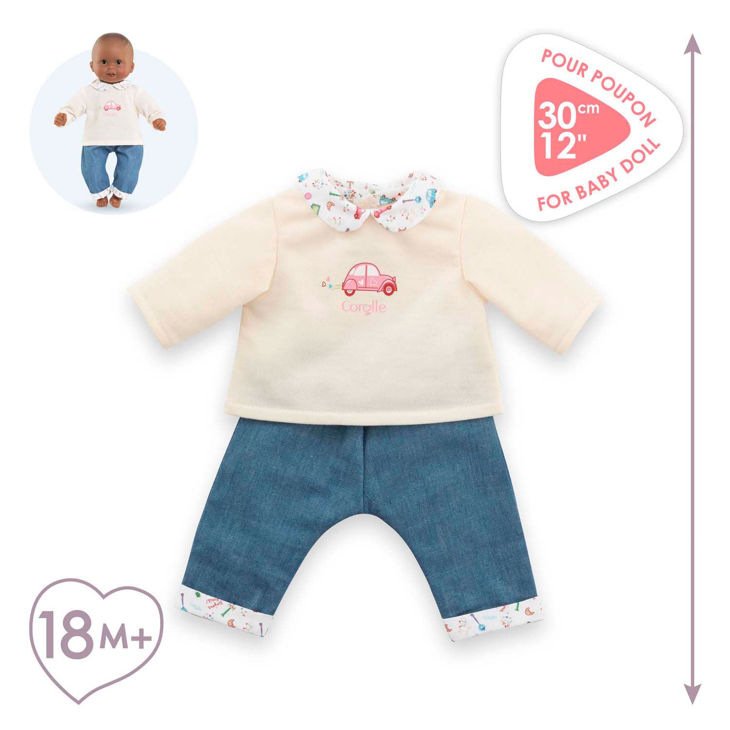 T-shirt Corolle et jeans pour bébé poupée, 30 cm