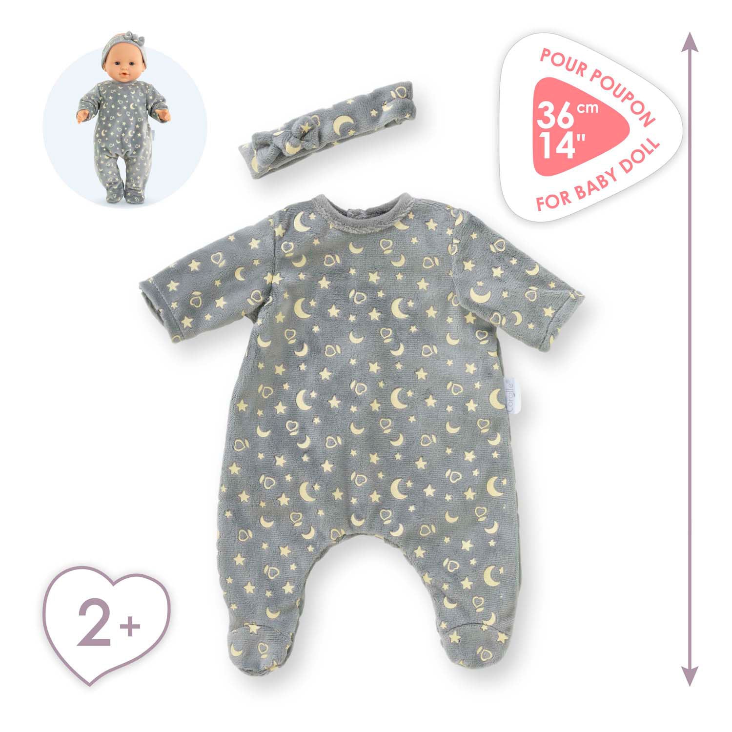 Corolle Dolls Pajamas Glitter in the Dark and Hair Band, 36cm