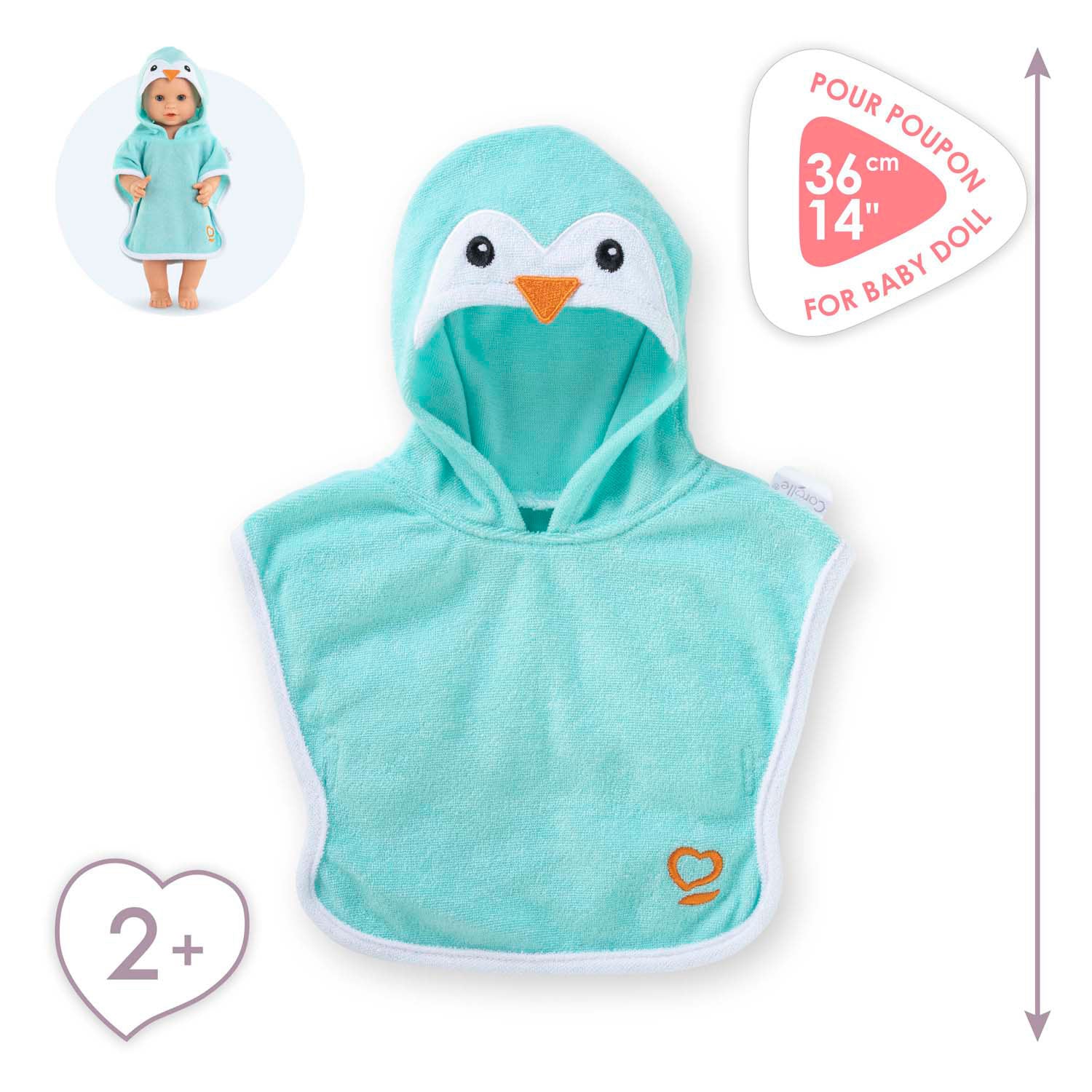 Corolle Badcape pour bébé pop - Penguin, 36cm
