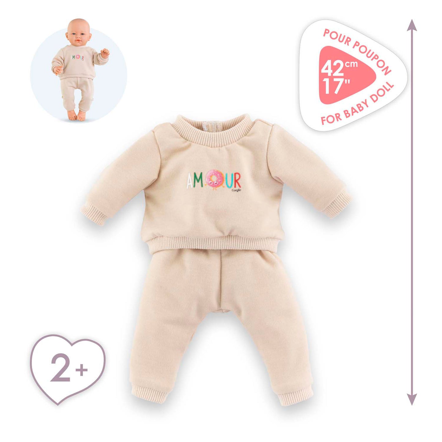 Costume de suivi beige corolle pour bébé pop, 42 cm