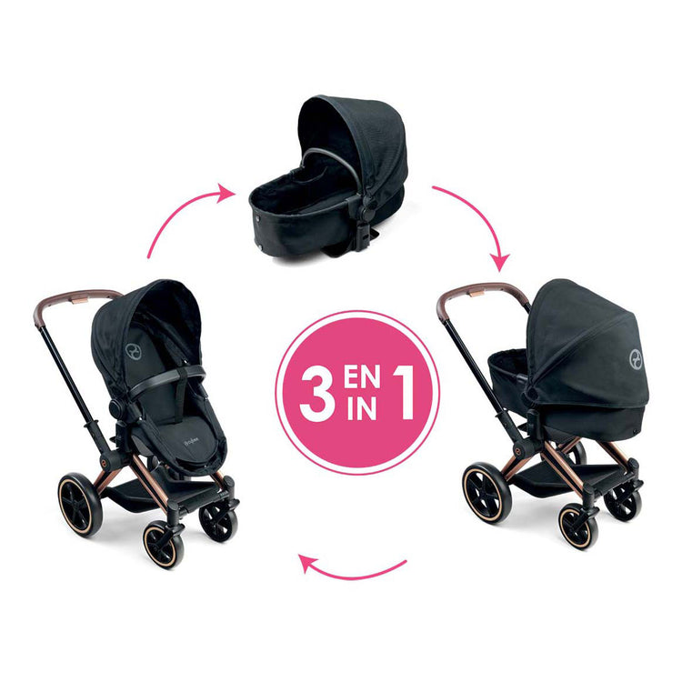 Landau de poupée Corolle noir 3 en 1 pour poupée bébé de 36-42cm