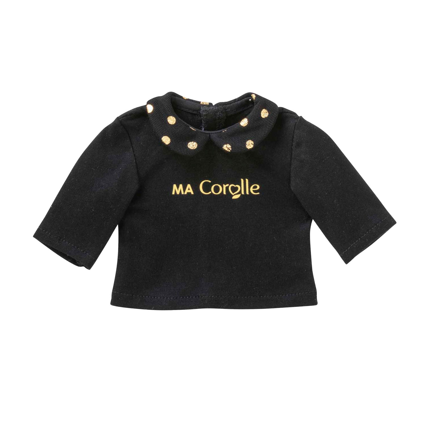 T-shirt Corolle noir et doré pour poupée, 36cm