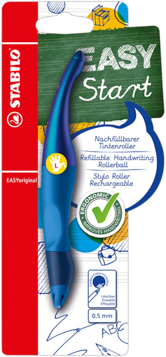 Stabilo easyoriginal - roller ergonomique - gaucher - encre bleue - édition holographique - rechargeable - bleu