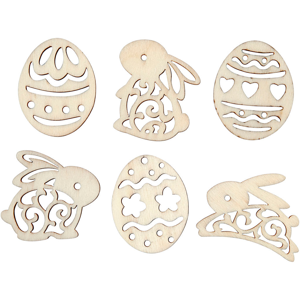 Figurines en bois Creativ company, Pâques, h : 40 mm, épaisseur 3 mm, 24 pièces 1 boîte