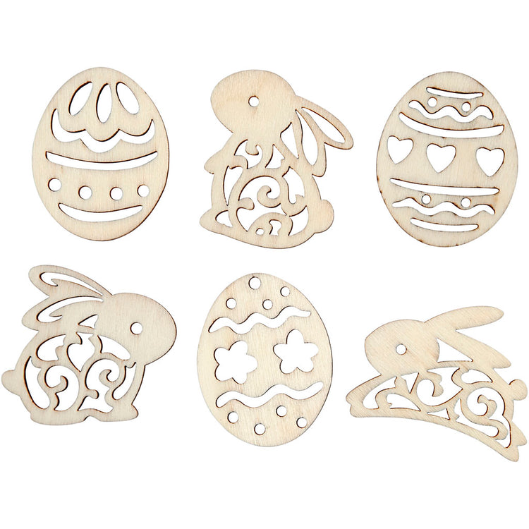 Figurines en bois Creativ company, Pâques, h : 40 mm, épaisseur 3 mm, 24 pièces 1 boîte