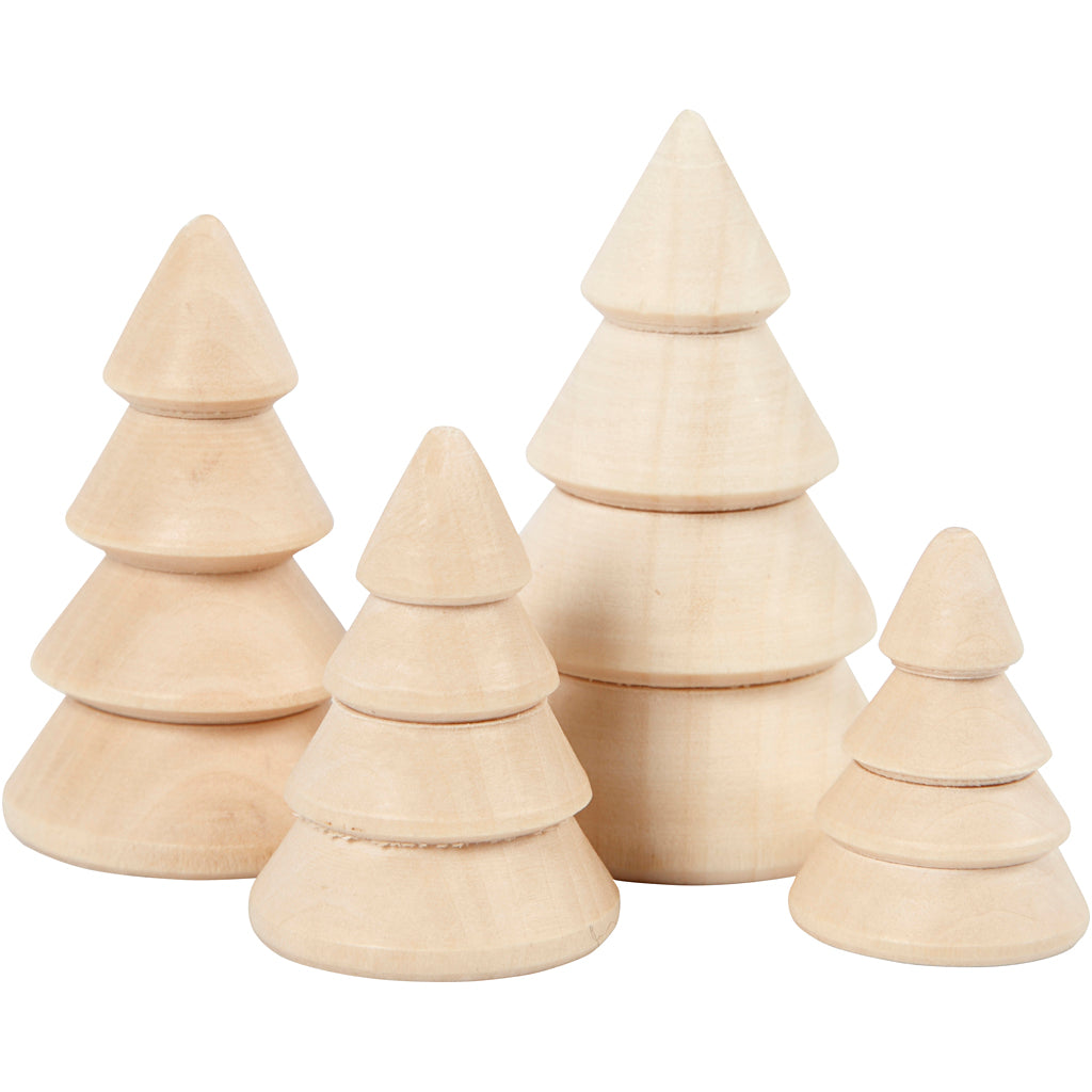 Creativ company Sapins de Noël en bois, h : 3,3+4,3+5,3+6,3 cm, d 2,3+3+3,2+4 cm, 4 pièces 1 boîte