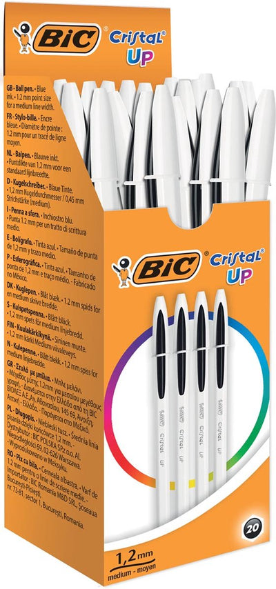 Stylos à bille Bic cristal up - noir - boîte de 20 pièces - pointe moyenne 1,2 mm