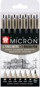 Sakura Pigma Micron Set 6 Fineliners et 1 pinceau Pigma