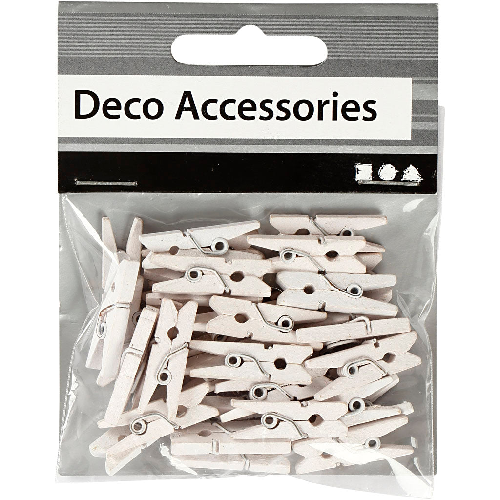 Creativ company mini pinces à linge, L : 25 mm, l : 3 mm, blanches, 36 pièces 1 boîte