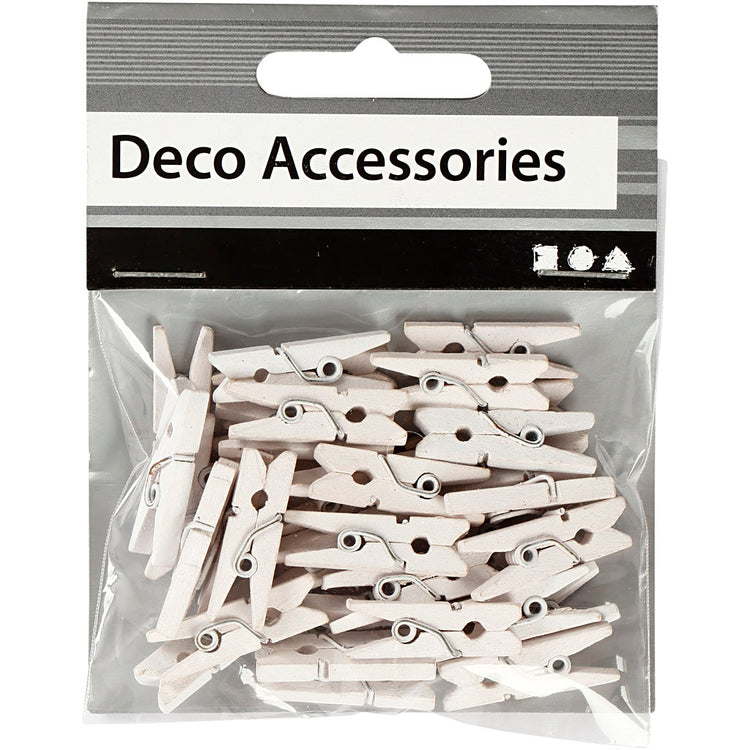 Creativ company mini pinces à linge, L : 25 mm, l : 3 mm, blanches, 36 pièces 1 boîte