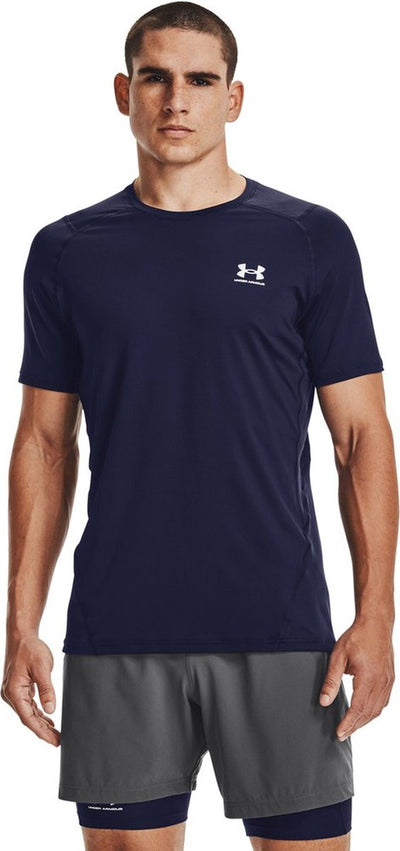 Chemise de sport Under Armour UA HG Armour Fitted SS-Blu pour hommes - Midnight Navy - Blanc